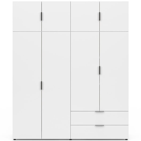 ID MARKET - Armoire 4 portes MINA blanc penderie 160 cm avec 2 rangements hauts et 2 tiroirs - large