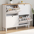 ID MARKET - Meuble à chaussures 20 paires ACHILLE 4 portes blanc et plateau bois - vignette