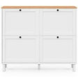 ID MARKET - Meuble à chaussures 20 paires ACHILLE 4 portes blanc et plateau bois - vignette