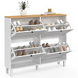ID MARKET - Meuble à chaussures 20 paires ACHILLE 4 portes blanc et plateau bois - vignette
