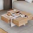 ID MARKET - Table basse carrée TALIA 70 cm avec tiroirs bois et blanc - vignette