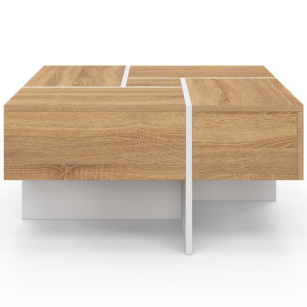 ID MARKET - Table basse carrée TALIA 70 cm avec tiroirs bois et blanc - large