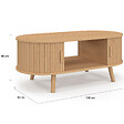 ID MARKET - Table basse ovale ROMIE 100 cm 2 portes coulissantes lattes tasseau bois coloris chêne - vignette