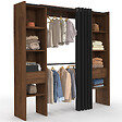ID MARKET - Dressing extensible double MERYL 120/180 x 50 x 180 cm noyer avec étagères + double penderie + rideau noir - vignette