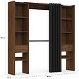 ID MARKET - Dressing extensible double MERYL 120/180 x 50 x 180 cm noyer avec étagères + double penderie + rideau noir - vignette