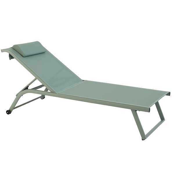 OVIALA - Lot de 2 bains de soleil inclinable avec roues vert cactus - Olmeta - large