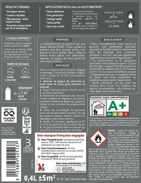 V33 PEINTURE - Peinture BOIS Couleurs d'ICI® BLANC Ecume d'Etretat 400 ML - large