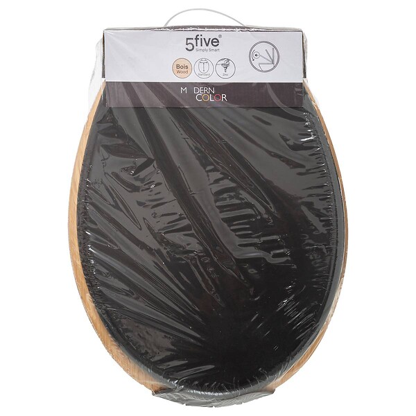 5 FIVE SIMPLY SMART - Abattant WC en Bois Noir charbon et Naturel - large