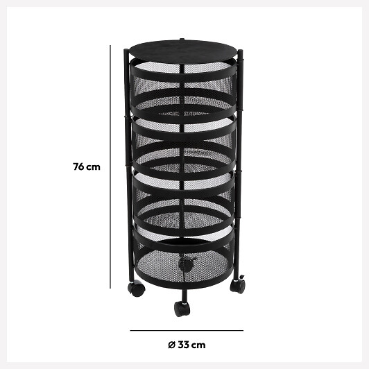 5 FIVE SIMPLY SMART - Resserre de cuisine 4 Paniers rotatifs sur roues en Métal Noir H 76 cm - large