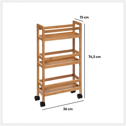 5 FIVE SIMPLY SMART - Desserte de Salle de bain sur roues 3 Niveaux en Bambou - large
