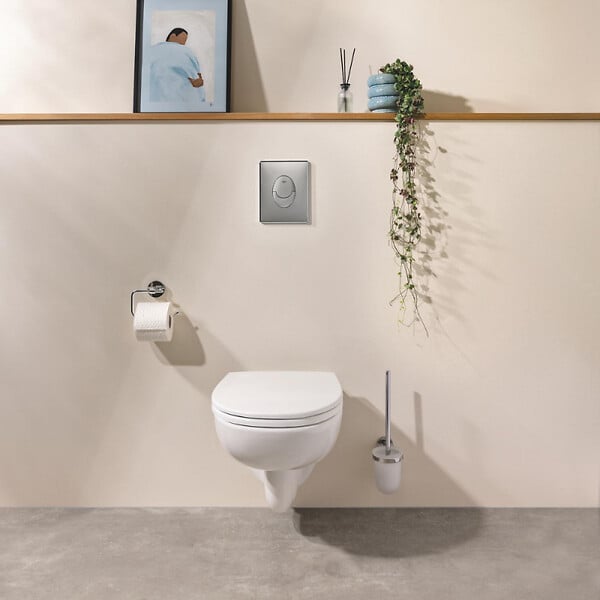 GROHE - Pack WC suspendu sans bride Bau ceramic + Bâti support Solido + abattant + plaque carré blanc alpin - large