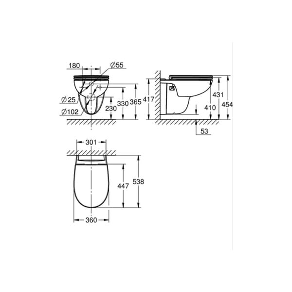 GROHE - Pack WC suspendu sans bride Bau ceramic + Bâti support Solido + abattant + plaque ovale blanc alpin - large