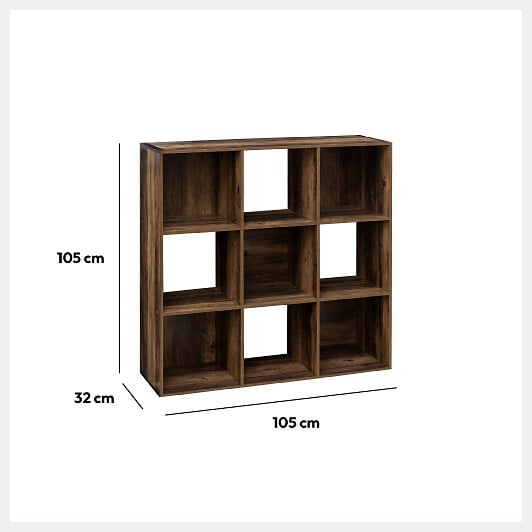 5 FIVE SIMPLY SMART - Meuble Étagère 9 cases de rangement coloris bois foncé style Industriel H 100.5 cm - large