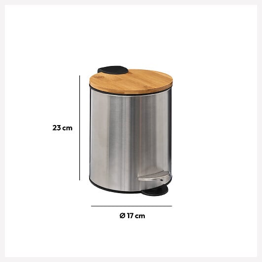 5 FIVE SIMPLY SMART - Poubelle de salle de bain en Inox et Bambou Soft Close 3 L - large