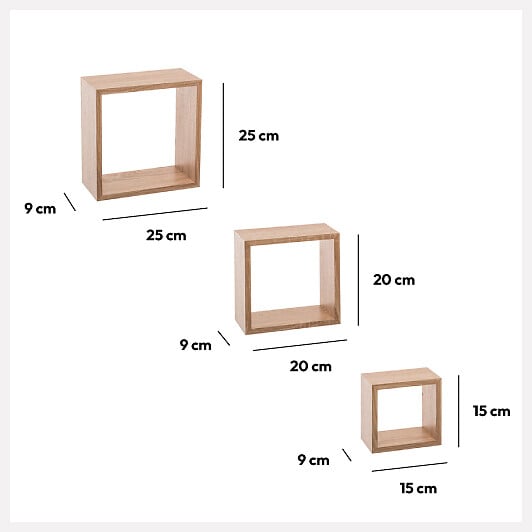 5 FIVE SIMPLY SMART - Lot de 3 Étagères murales flottantes Cubes coloris Chêne naturel Fixations invisibles - large