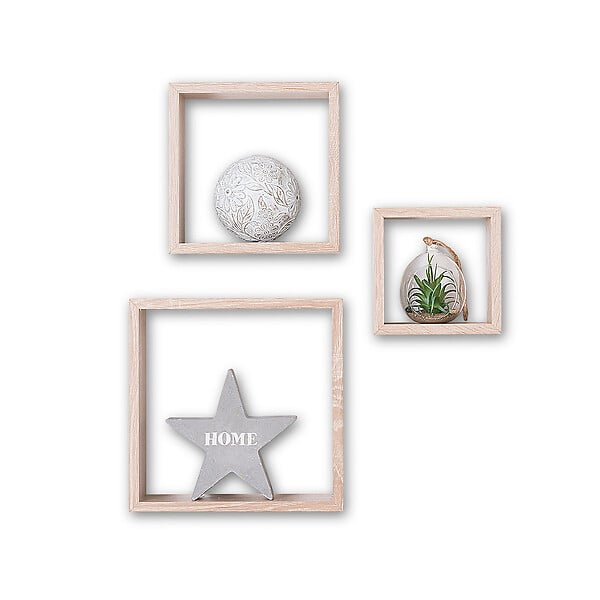 5 FIVE SIMPLY SMART - Lot de 3 Étagères murales flottantes Cubes coloris Chêne naturel Fixations invisibles - large