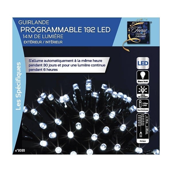 FEERIC LIGHTS & CHRISTMAS - Guirlande lumineuse Extérieur programmable 14 mètres 192 LED Blanc Froid - large