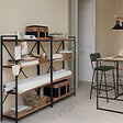 ATMOSPHERA - Meuble Étagère 4 niveaux en Métal Noir et Bois d'Acacia H 141 cm - vignette