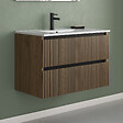 COSYNEO - Meuble de salle de bain 80cm simple vasque - 2 tiroirs - noyer (bois foncé) - VENERIA - vignette