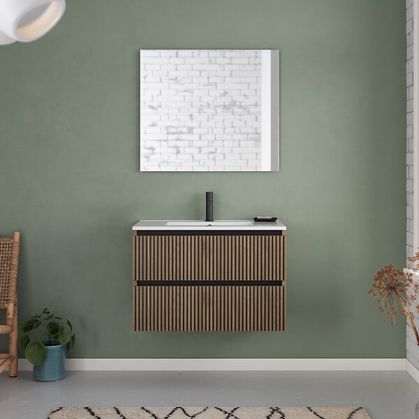COSYNEO - Meuble de salle de bain 80cm simple vasque - 2 tiroirs - noyer (bois foncé) - VENERIA - large