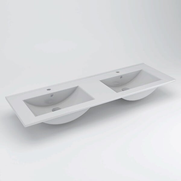 COSYNEO - Meuble de salle de bain 120cm double vasque - 6 tiroirs - sans miroir - noyer (bois foncé) - MAYOR - large