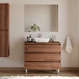 COSYNEO - Meuble de salle de bain 90cm avec plateau et vasque à poser arrondie - 3 tiroirs - noyer (bois foncé) - MAYOR - vignette