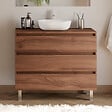 COSYNEO - Meuble de salle de bain 90cm avec plateau et vasque à poser arrondie - 3 tiroirs - noyer (bois foncé) - MAYOR - vignette