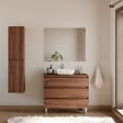 COSYNEO - Meuble de salle de bain 90cm avec plateau et vasque à poser arrondie - 3 tiroirs - noyer (bois foncé) - MAYOR - vignette