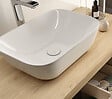 COSYNEO - Meuble de salle de bain 90cm avec plateau et vasque à poser arrondie - 3 tiroirs - noyer (bois foncé) - MAYOR - vignette