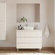 COSYNEO - Meuble de salle de bain 100cm avec plateau et vasque à poser arrondie - 3 tiroirs - blanc brillant - MAYOR - vignette