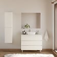 COSYNEO - Meuble de salle de bain 100cm avec plateau et vasque à poser arrondie - 3 tiroirs - blanc brillant - MAYOR - vignette