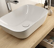 COSYNEO - Meuble de salle de bain 100cm avec plateau et vasque à poser arrondie - 3 tiroirs - blanc brillant - MAYOR - vignette