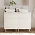 COSYNEO - Meuble de salle de bain 140cm avec plateau et 2 vasques à poser arrondies - 6 tiroirs - blanc brillant - MAYOR - vignette