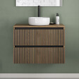COSYNEO - Meuble de salle de bain 60cm avec plateau et vasque à poser ronde - 2 tiroirs - noyer (bois foncé) - VENERIA - vignette