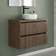 COSYNEO - Meuble de salle de bain 60cm avec plateau et vasque à poser ronde - 2 tiroirs - noyer (bois foncé) - VENERIA - vignette