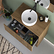 COSYNEO - Meuble de salle de bain 60cm avec plateau et vasque à poser ronde - 2 tiroirs - noyer (bois foncé) - VENERIA - vignette