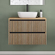COSYNEO - Meuble de salle de bain 80cm avec plateau et vasque à poser arrondie - 2 tiroirs - sans miroir - roble era (chêne clair) - VENERIA - vignette