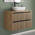 COSYNEO - Meuble de salle de bain 80cm avec plateau et vasque à poser arrondie - 2 tiroirs - sans miroir - roble era (chêne clair) - VENERIA - vignette