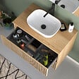 COSYNEO - Meuble de salle de bain 80cm avec plateau et vasque à poser arrondie - 2 tiroirs - sans miroir - roble era (chêne clair) - VENERIA - vignette
