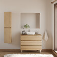 COSYNEO - Meuble de salle de bain 100cm avec plateau et vasque à poser arrondie - 3 tiroirs - nebraska (chêne clair) - MAYOR - vignette