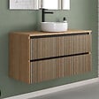 COSYNEO - Meuble de salle de bain 100cm avec plateau et vasque à poser ronde - 2 tiroirs - roble era (chêne clair) - VENERIA - vignette