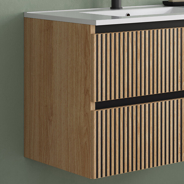 COSYNEO - Meuble de salle de bain 80cm simple vasque - 2 tiroirs - sans miroir - roble era (chêne clair) - VENERIA - large