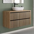 COSYNEO - Meuble de salle de bain 100cm avec plateau et vasque à poser arrondie - 2 tiroirs - sans miroir - roble era (chêne clair) - VENERIA - vignette