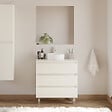 COSYNEO - Meuble de salle de bain 80cm avec plateau et vasque à poser ronde - 3 tiroirs - blanc brillant - MAYOR - vignette