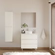 COSYNEO - Meuble de salle de bain 80cm avec plateau et vasque à poser ronde - 3 tiroirs - blanc brillant - MAYOR - vignette