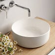 COSYNEO - Meuble de salle de bain 80cm avec plateau et vasque à poser ronde - 3 tiroirs - blanc brillant - MAYOR - vignette