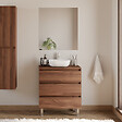COSYNEO - Meuble de salle de bain 60cm avec plateau et vasque à poser arrondie - 3 tiroirs - noyer (bois foncé) - MAYOR - vignette