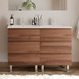 COSYNEO - Meuble de salle de bain 140cm double vasque - 6 tiroirs - sans miroir - noyer (bois foncé) - MAYOR - vignette