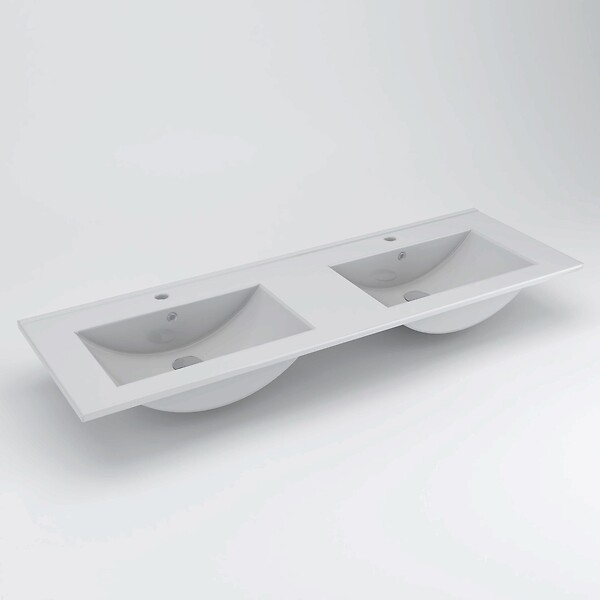 COSYNEO - Meuble de salle de bain 140cm double vasque - 6 tiroirs - sans miroir - noyer (bois foncé) - MAYOR - large