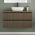 COSYNEO - Meuble de salle de bain 90cm avec plateau et vasque à poser arrondie - 2 tiroirs - sans miroir - noyer (bois foncé) - VENERIA - vignette